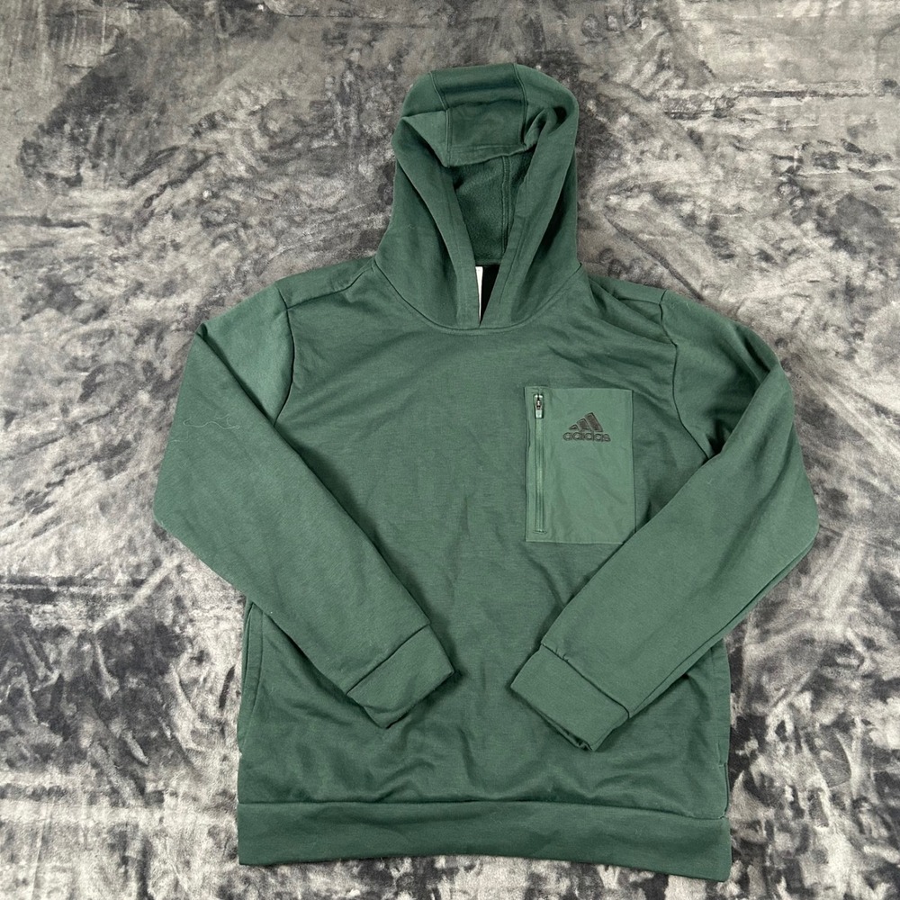 Adidas Pullover Hoodie Mens‎ Large Green Zippered Chest Pocket Fleece Sweatshirt